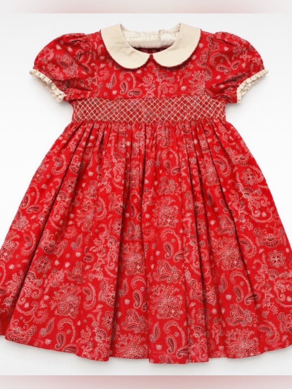 Edgehill Collection Girls Red Paisley Smocked Dress Size 5
